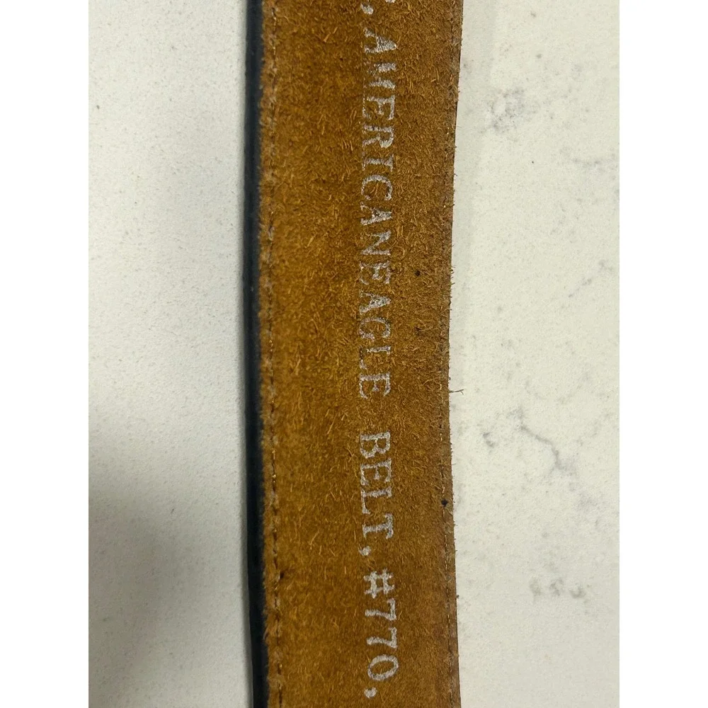Mens Black Leather Belt Eagle USA Embossed‎ Silver Buckle Size L